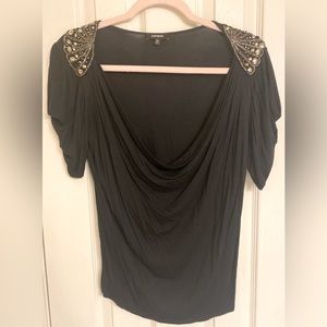 Express Black Jeweled shoulders short sleeve top Sz M-